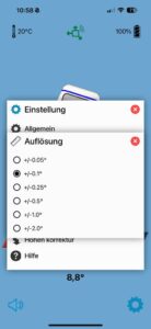 Menü Einstellung/Auflösung