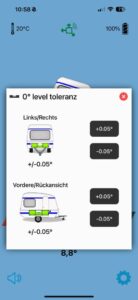 Menü Einstellung/0° level toleranz