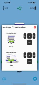Menü Einstellung/Level 0° eingestellt